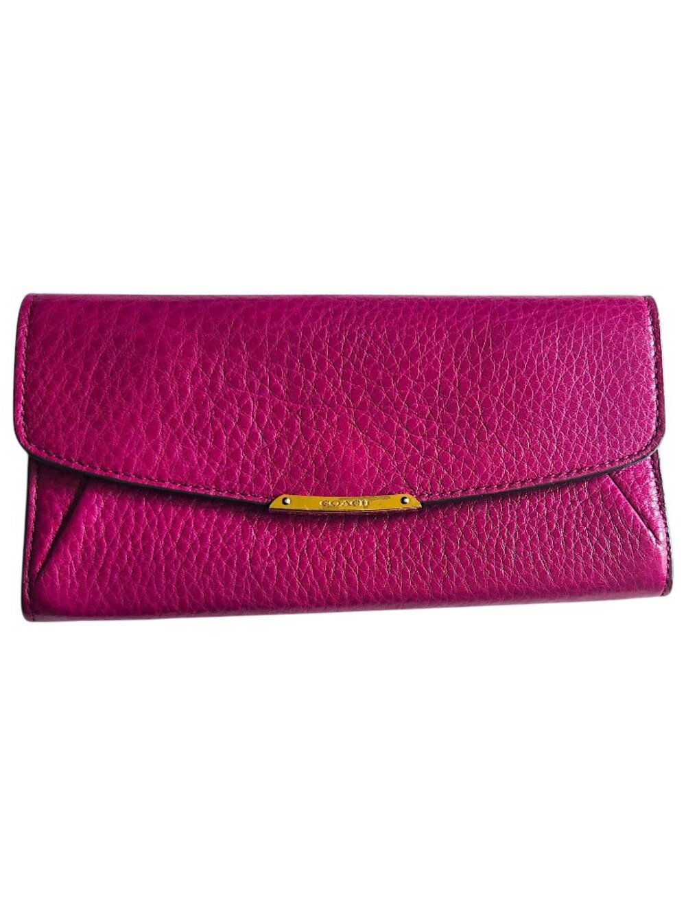 Coach Pebbled Leather Slim Envelope Wallet Magenta Pink Snap Flap Wallet
